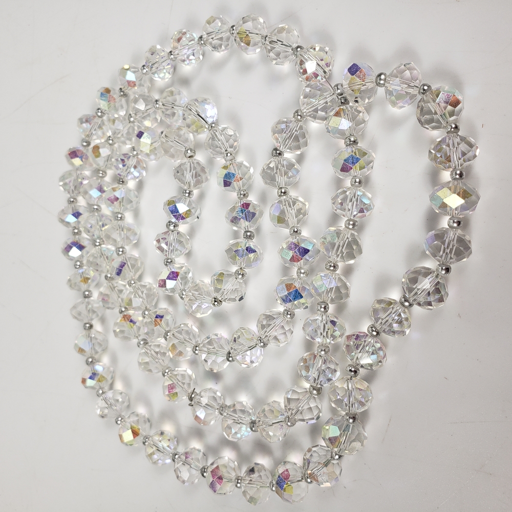 Aurora Borealis Glass Crystals Necklace Vintage Single Strand 32 inches Total